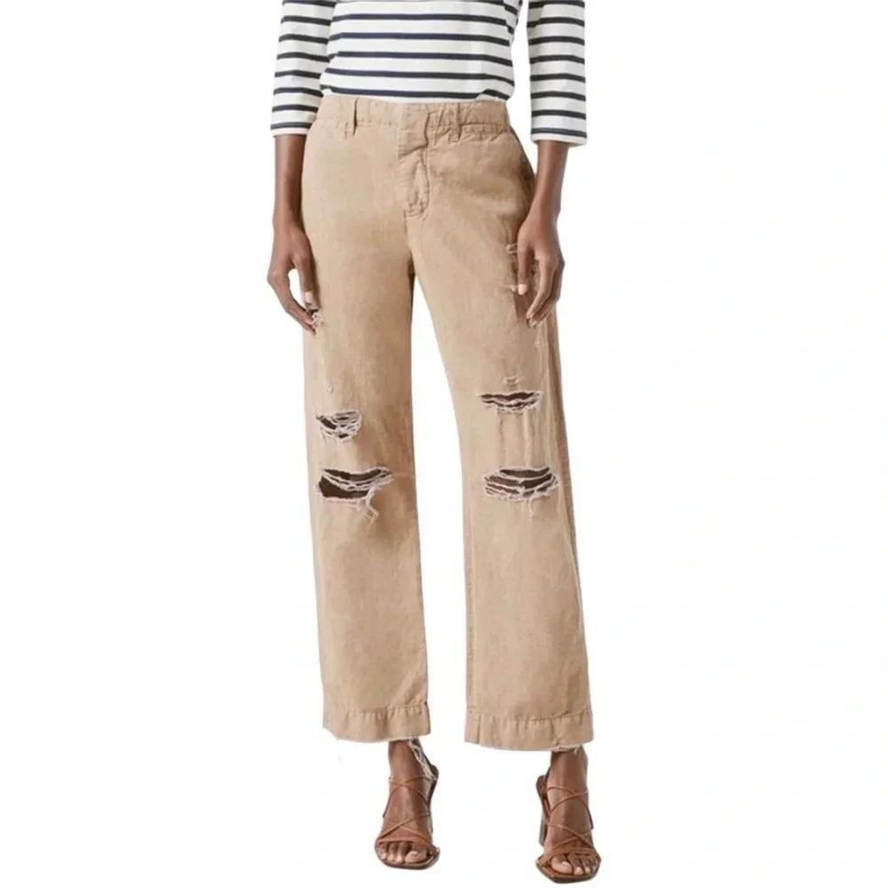 FRAME Le Tomboy Ripped Trouser Washed Dark  Sand Distressed Size 26 NWT